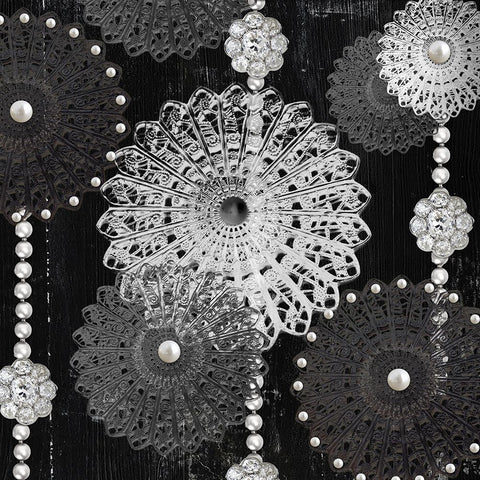 Filigree Snowflakes Black Ornate Wood Framed Art Print with Double Matting by Sommers, Mindy