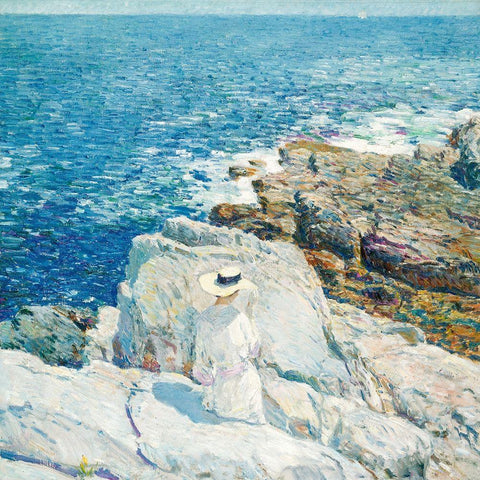 The South Ledges, Appledore  Black Ornate Wood Framed Art Print with Double Matting by Childe Hassam, Frederick