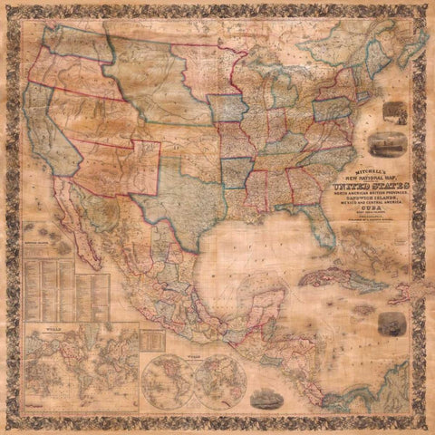 Map of the United States and North America, 1856 Black Ornate Wood Framed Art Print with Double Matting by Anonymous