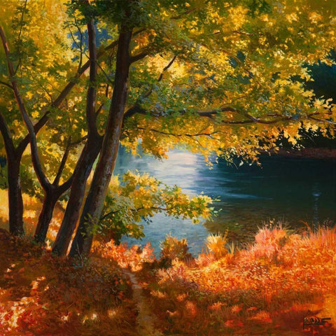 Radura sul fiume Black Ornate Wood Framed Art Print with Double Matting by Galasso, Adriano