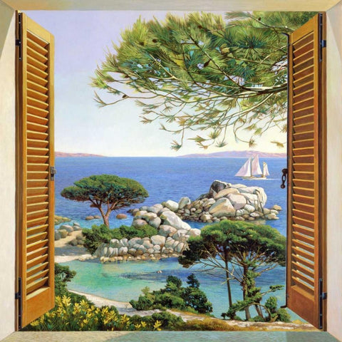 Finestra sul Mediterraneo Gold Ornate Wood Framed Art Print with Double Matting by Del Missier, Andrea