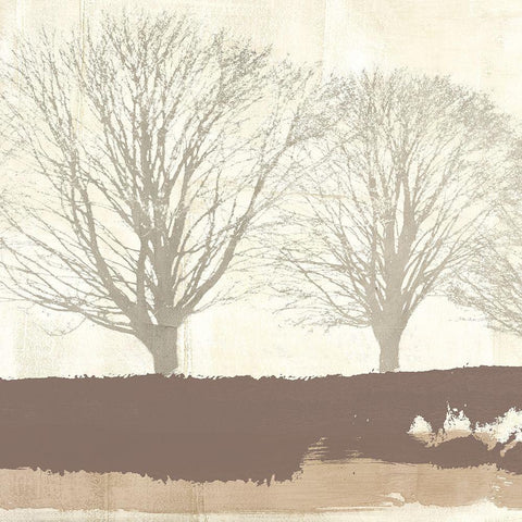Tree Lines Neutral White Modern Wood Framed Art Print with Double Matting by Alessio, Aprile