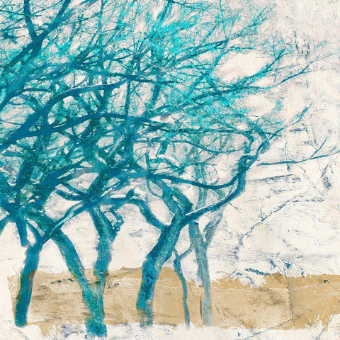 Turquoise Trees I Black Modern Wood Framed Art Print with Double Matting by Alessio, Aprile