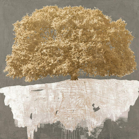 Golden Tree on Grey Black Ornate Wood Framed Art Print with Double Matting by Aprile, Alessio