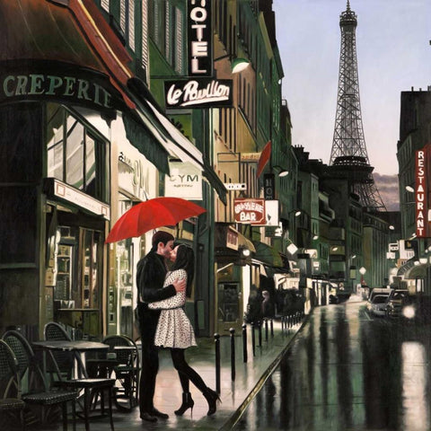 Romance in Paris Black Modern Wood Framed Art Print by Benson, Pierre