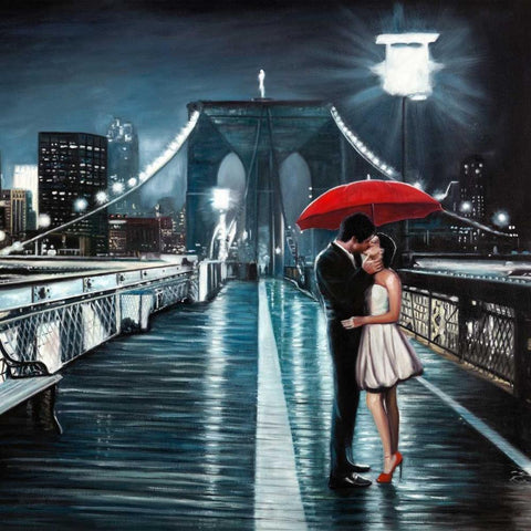 Kissing on Brooklyn Bridge Gold Ornate Wood Framed Art Print with Double Matting by Benson, Pierre