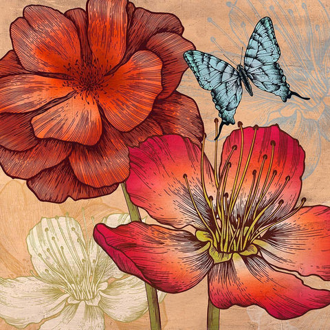 Flowers and Butterflies (detail) White Modern Wood Framed Art Print with Double Matting by Grant, Eve C.