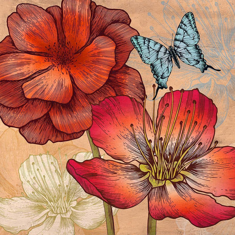 Flowers and Butterflies (detail) Black Modern Wood Framed Art Print by Grant, Eve C.