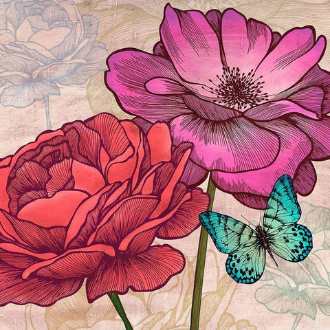 Roses and Butterflies (detail) White Modern Wood Framed Art Print with Double Matting by Grant, Eve C.