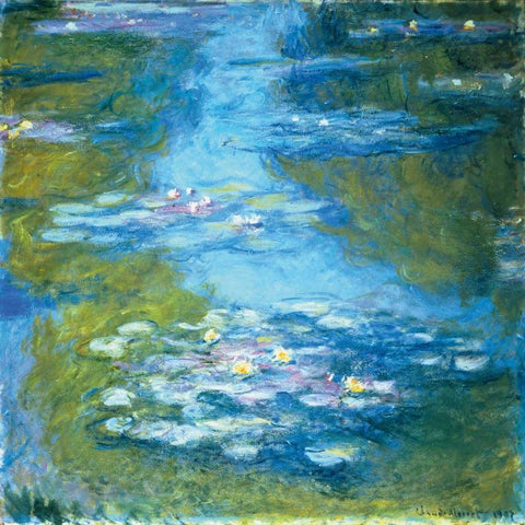 Nympheas White Modern Wood Framed Art Print with Double Matting by Monet, Claude
