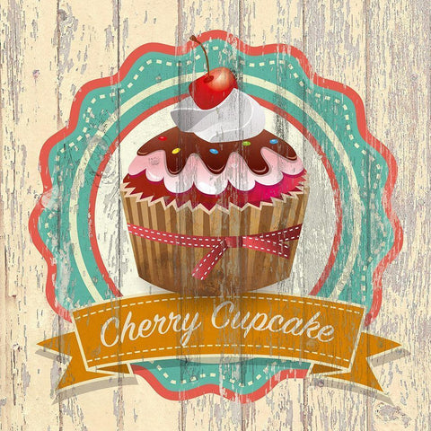 Cherry Cupcake Black Modern Wood Framed Art Print with Double Matting by Skip Teller