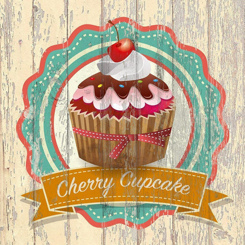 Cherry Cupcake Black Ornate Wood Framed Art Print with Double Matting by Skip Teller