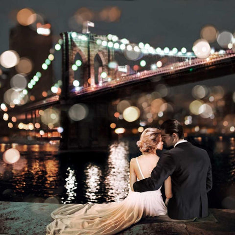 Kissing in a NY Night- detail Black Modern Wood Framed Art Print with Double Matting by Loumer, Dianne