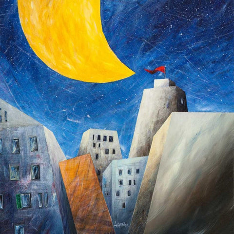 Sotto una grande luna gialla Gold Ornate Wood Framed Art Print with Double Matting by Larotonda, Donato