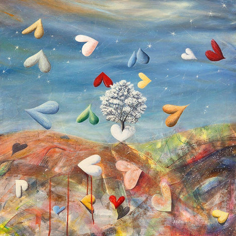 Cuori in liberta White Modern Wood Framed Art Print with Double Matting by Larotonda, Donato