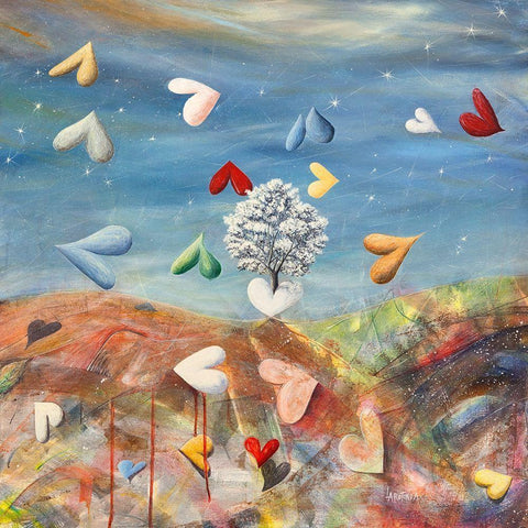 Cuori in liberta White Modern Wood Framed Art Print by Larotonda, Donato