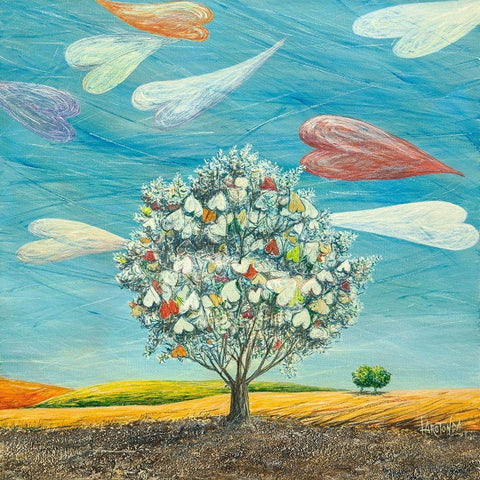 Cuori in volo White Modern Wood Framed Art Print by Larotonda, Donato