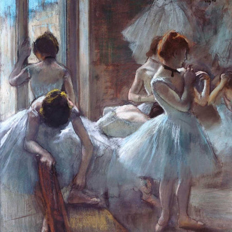 Dancers White Modern Wood Framed Art Print with Double Matting by Degas, Edgar