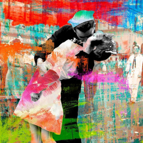 Kissing the War Goodbye 2.0- detail Black Modern Wood Framed Art Print by Chestier, Eric