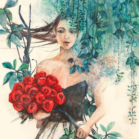 Fairy of the Roses (detail) Black Modern Wood Framed Art Print by Pagnoni, Erica