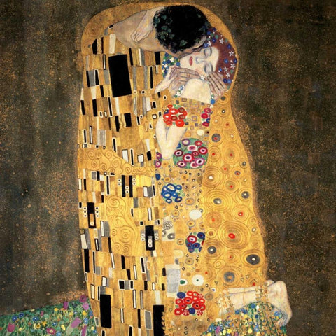 The Kiss (detail) Gold Ornate Wood Framed Art Print with Double Matting by Klimt, Gustav