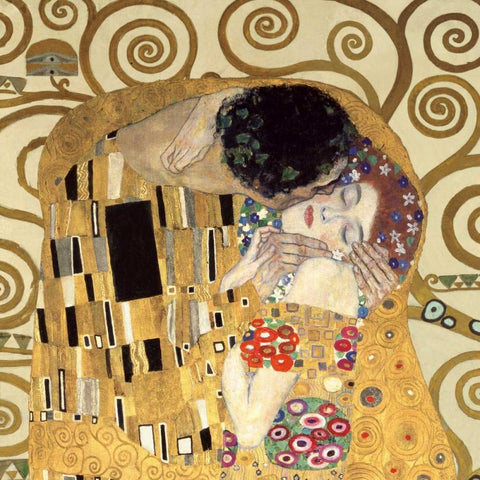 The Kiss Black Modern Wood Framed Art Print with Double Matting by Klimt, Gustav