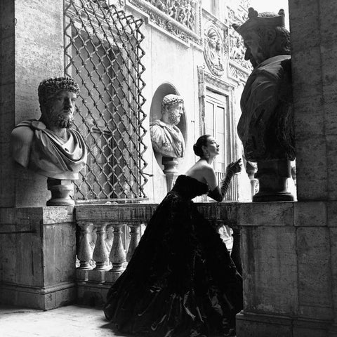 Evening Dress Roma 1952 Black Ornate Wood Framed Art Print with Double Matting by Naylor, Genevieve