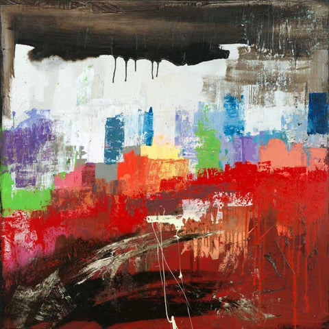 Happy Town Black Modern Wood Framed Art Print by Corrado, Italo