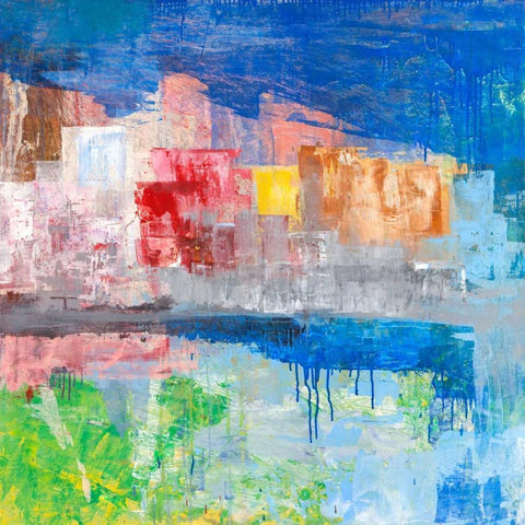 Villaggio sul lago Black Modern Wood Framed Art Print with Double Matting by Corrado, Italo