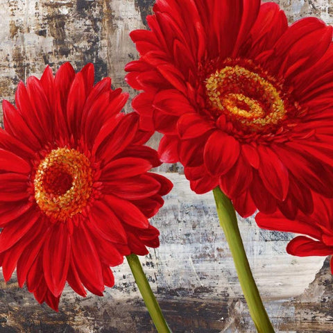 Red Gerberas I Gold Ornate Wood Framed Art Print with Double Matting by Thomlinson, Jenny
