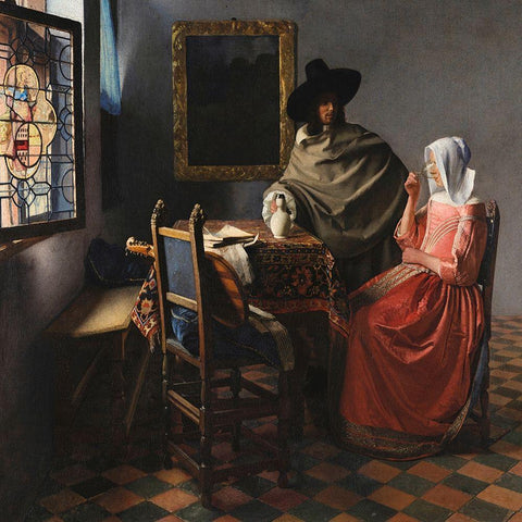 The Wine Glass - detail Gold Ornate Wood Framed Art Print with Double Matting by Vermeer, Jan