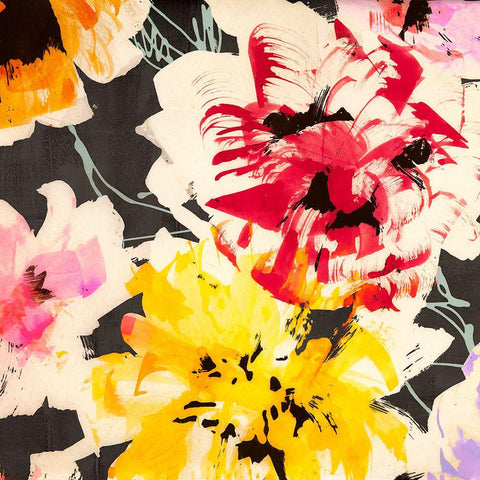 Neon Flowers II (detail) Black Modern Wood Framed Art Print with Double Matting by Parr, Kelly