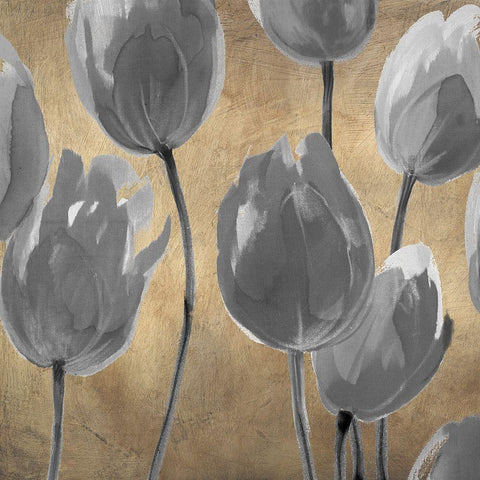 Grey Tulips I White Modern Wood Framed Art Print with Double Matting by Villa, Luca