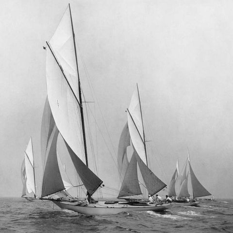 Sailboats Sailing Downwind 1920 White Modern Wood Framed Art Print by Levick, Edwin