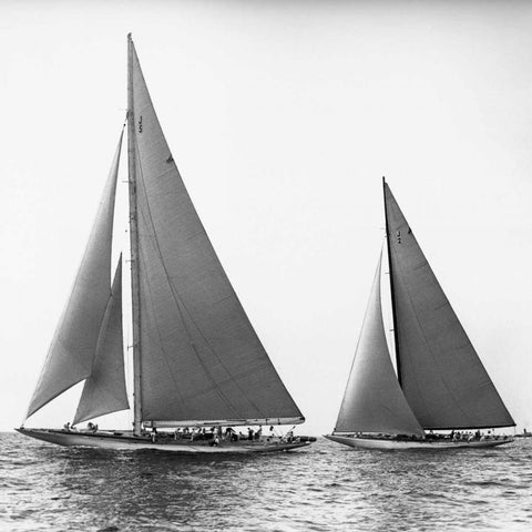Sailboats in the Americas Cup 1934 Black Modern Wood Framed Art Print with Double Matting by Levick, Edwin