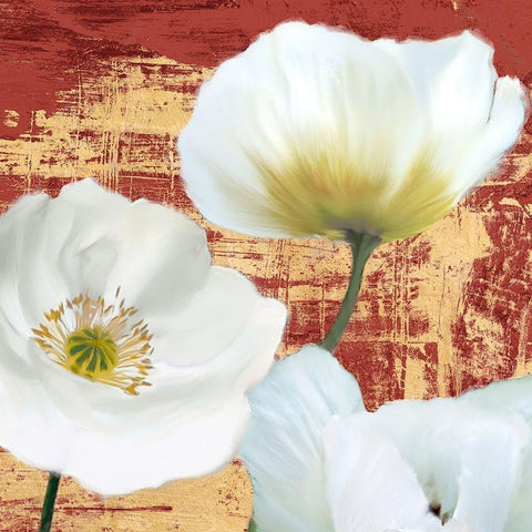 Washed Poppies (Red and Gold) II White Modern Wood Framed Art Print with Double Matting by Sanna, Leonardo