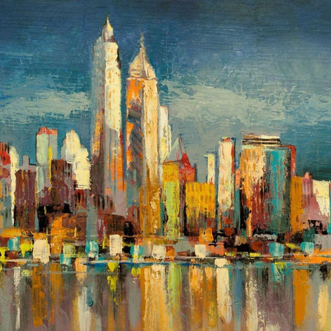 Manhattan Aqua- detail Black Modern Wood Framed Art Print with Double Matting by Florio, Luigi