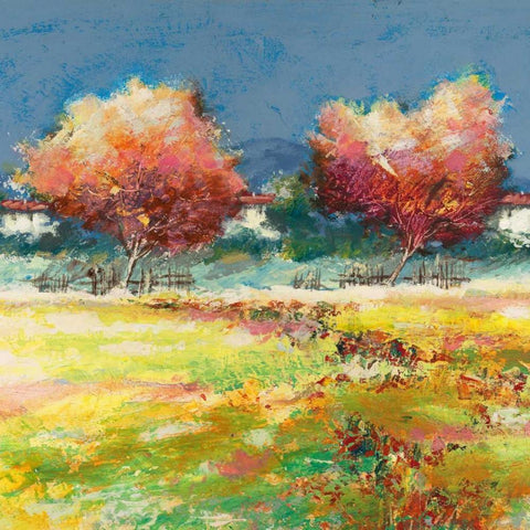 Alberi nel prato White Modern Wood Framed Art Print with Double Matting by Florio, Luigi