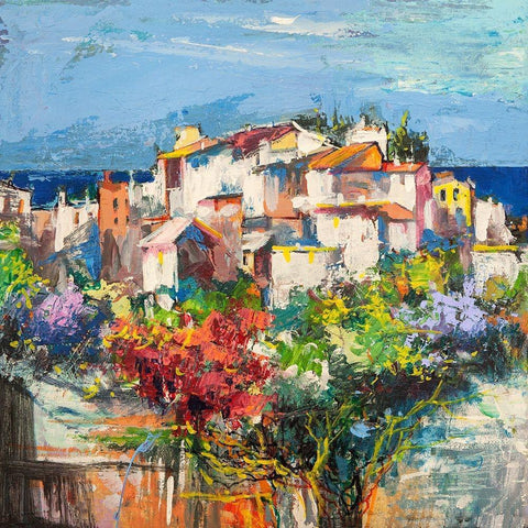 Borgo sul mare I White Modern Wood Framed Art Print by Florio, Luigi