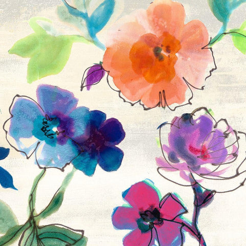 Flora II Black Modern Wood Framed Art Print with Double Matting by Michelle, Clair