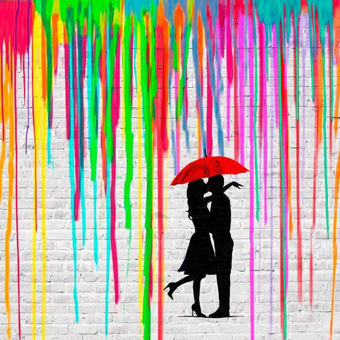 Romance in the Rain (detail) Black Ornate Wood Framed Art Print with Double Matting by Masterfunk Collective