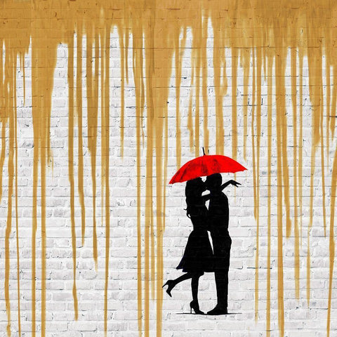 Romance in the Rain (Gold, detail) Black Modern Wood Framed Art Print by Masterfunk Collective