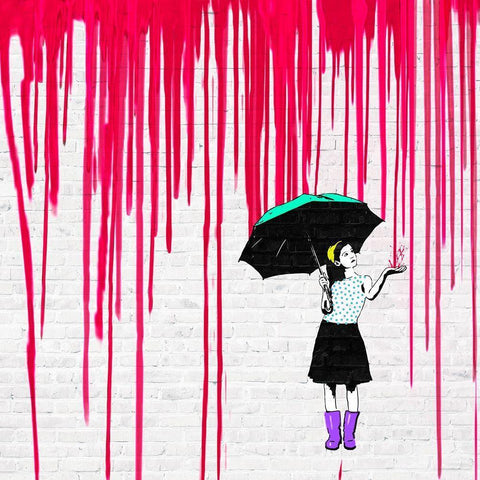 Expecting Red White Modern Wood Framed Art Print with Double Matting by Masterfunk Collective