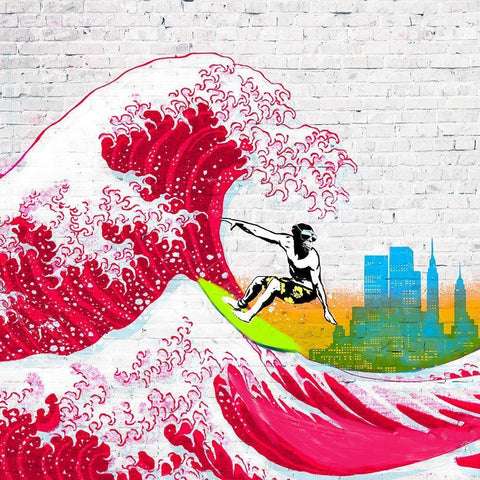 Surfin NYC (detail) Black Modern Wood Framed Art Print with Double Matting by Masterfunk Collective
