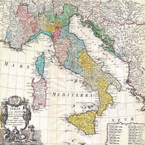 Map of Italy, 1742 Black Modern Wood Framed Art Print by Johann, Homann