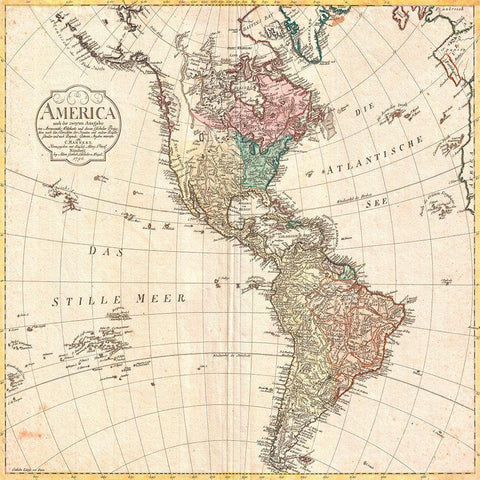 Map of North America and South America, 1796 White Modern Wood Framed Art Print by Conrad, Mannert