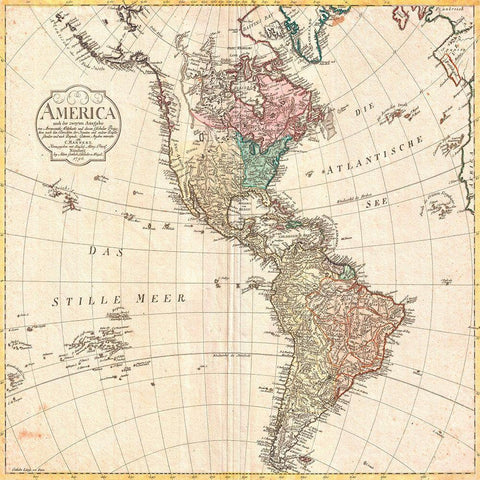 Map of North America and South America, 1796 White Modern Wood Framed Art Print with Double Matting by Conrad, Mannert