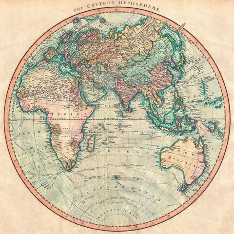 Map of the Eastern Hemisphere Gold Ornate Wood Framed Art Print with Double Matting by John, Cary