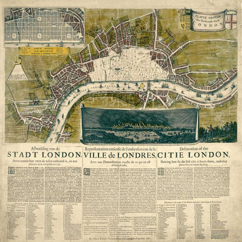 Map of London, 1666 White Modern Wood Framed Art Print by Anonymous