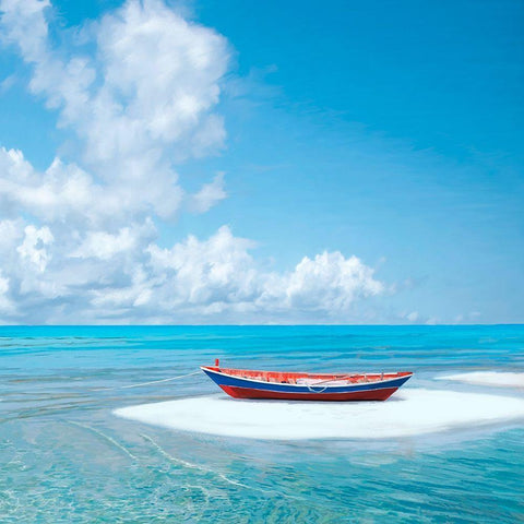 Barca sulla riva (detail) White Modern Wood Framed Art Print with Double Matting by Marzi, Dario